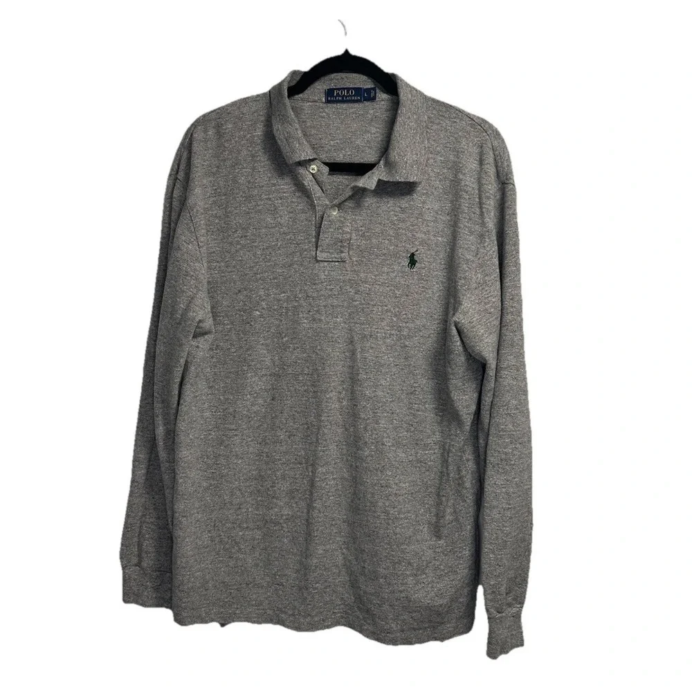 Polo Ralph Lauren Rugby Shirt Men's Large Gray Preppy College Pony‎ Collared